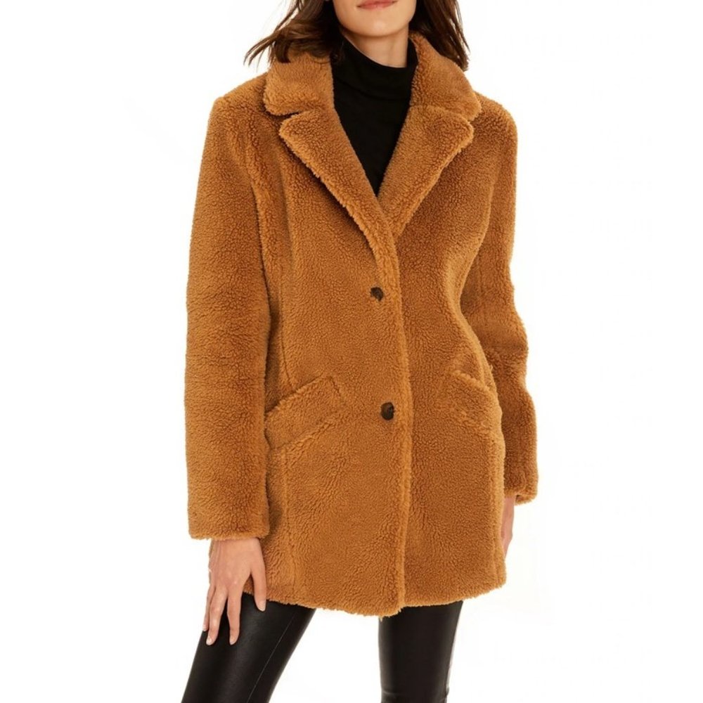 SHERPA FAUX FUR COAT In NUTMEG   Size M From the Sebby Collection